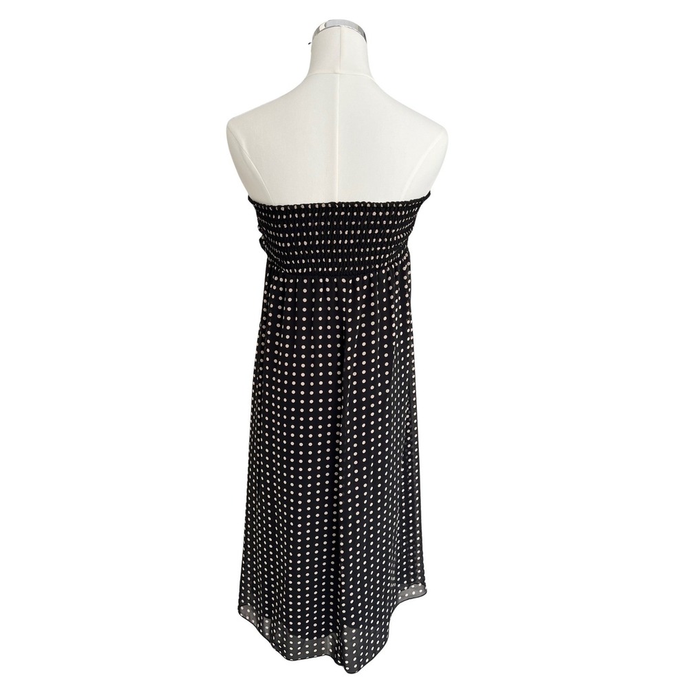 Black Polka Dot Strapless Dress Midi Dress Size 12 Smocked Casual Party Elegant - Picture 2 of 3